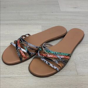Madewell | Strappy Slide Sandals | Multicolor Snake-embossed Leather | Size 9.5